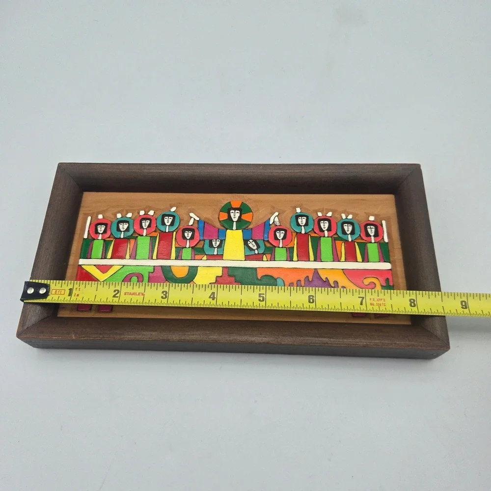 Latin American Folk Art Carved Wood The Last Supper Hand Painted Colorful MCM